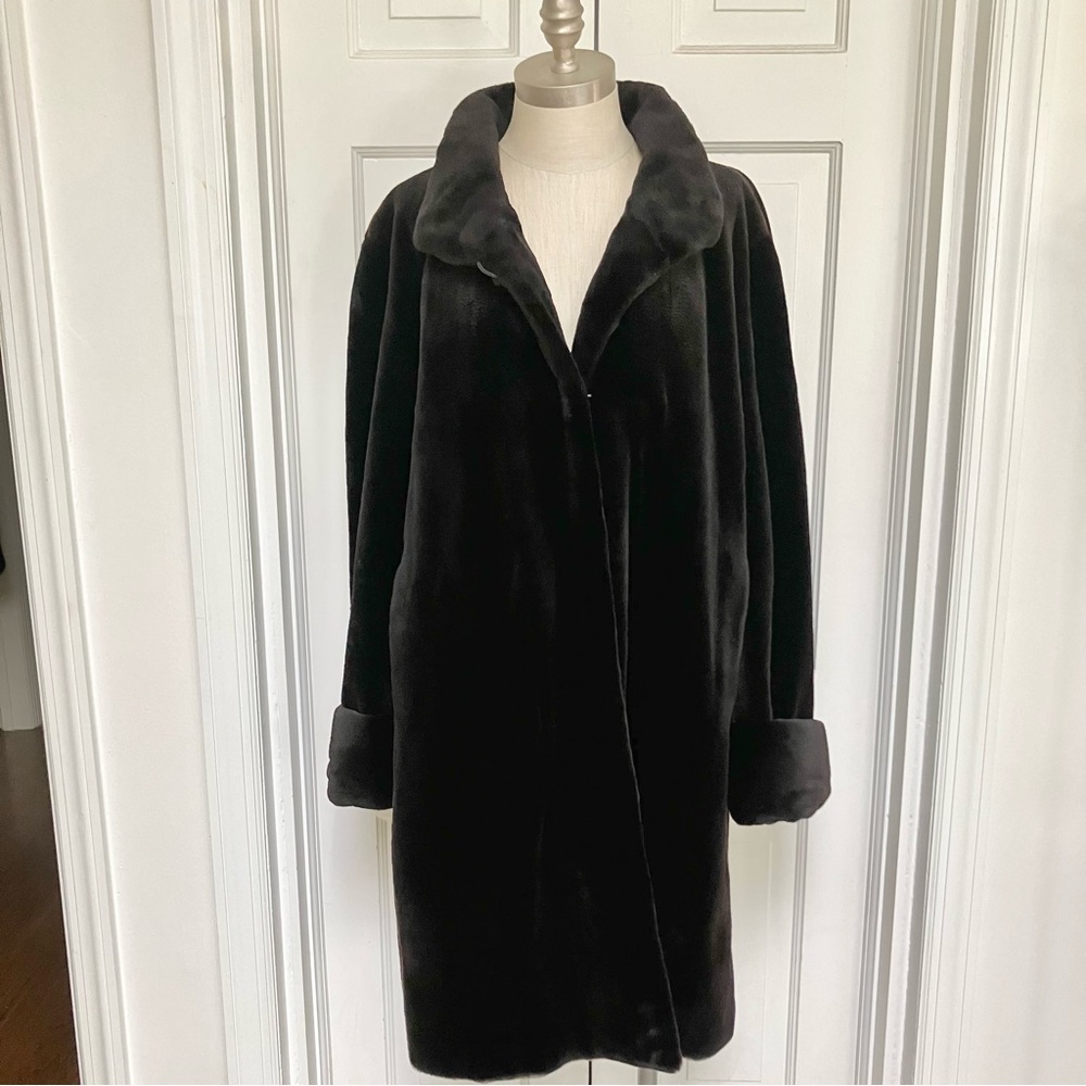 Maximilian Sheared Mink Stroller Coat Black 2X Plus